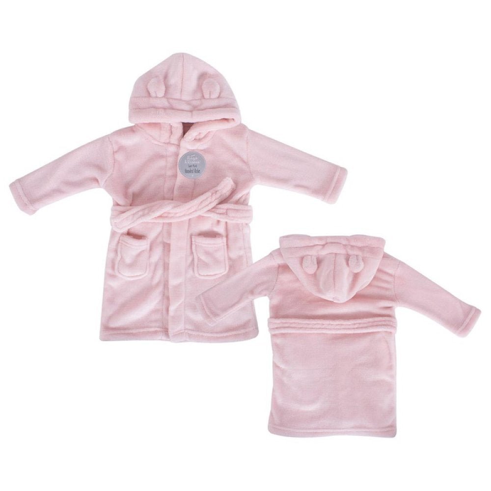 Hugs & Kisses Baby Dressing Gown – Soft Flannel Robe with Adorable Ears (Pink) - Little Looms