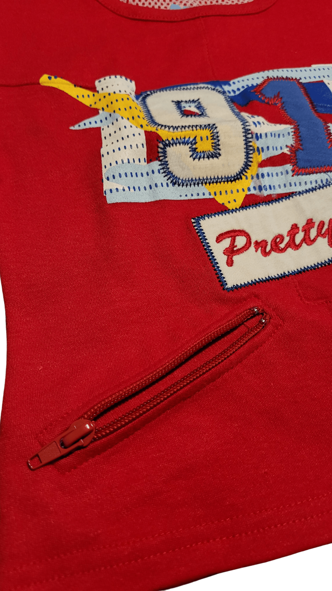 Girls' Graphic "Pretty Girls 91" Tee with Zipper Detail - Blue or Red - Little Looms