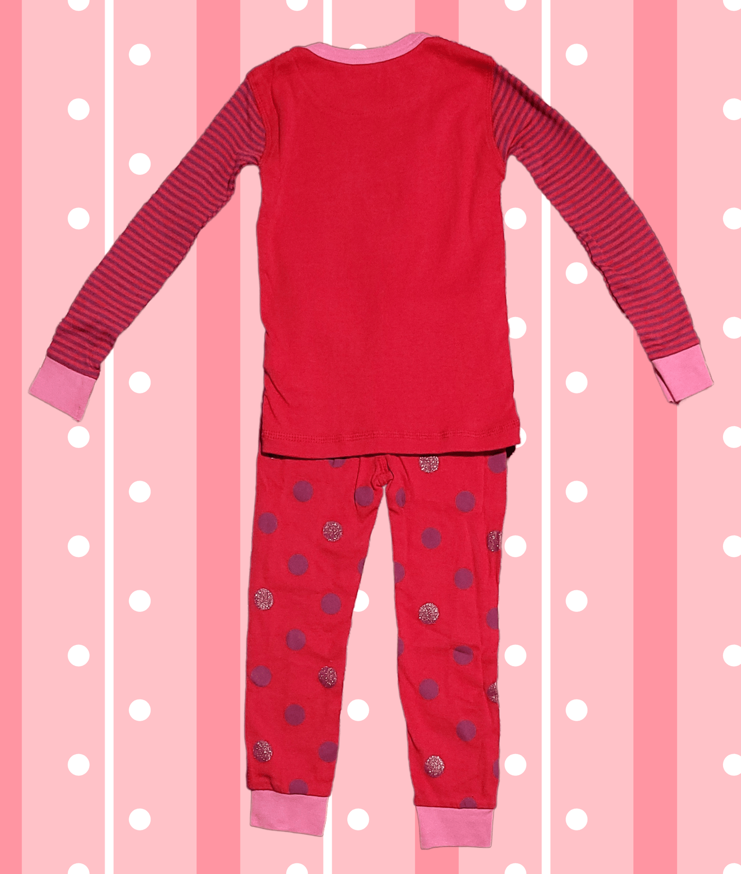 Petit Lem Red Polka Dot Toddler Girl Pajama Set with Striped Cat Embroidery - Little Looms