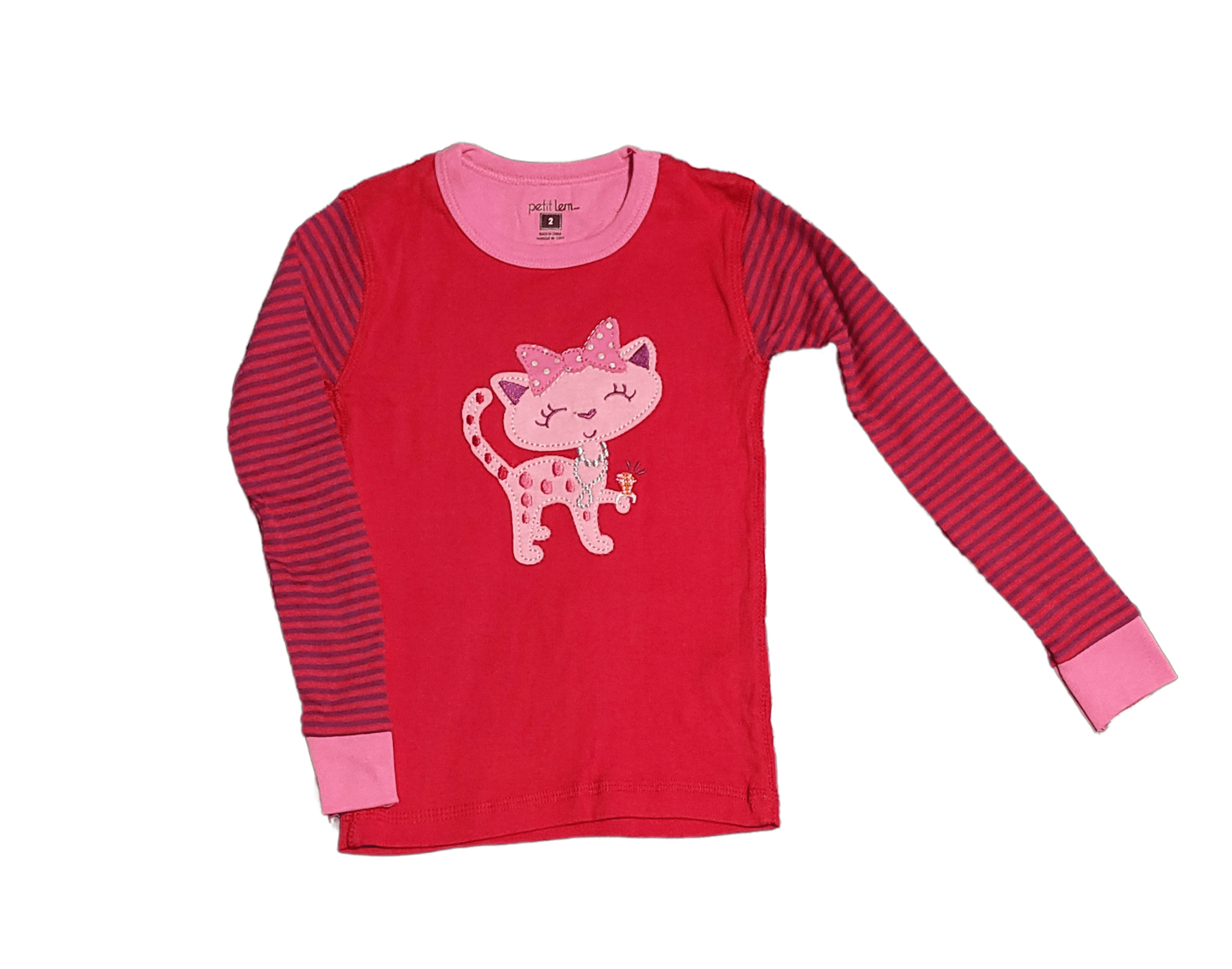 Petit Lem Red Polka Dot Toddler Girl Pajama Set with Striped Cat Embroidery - Little Looms