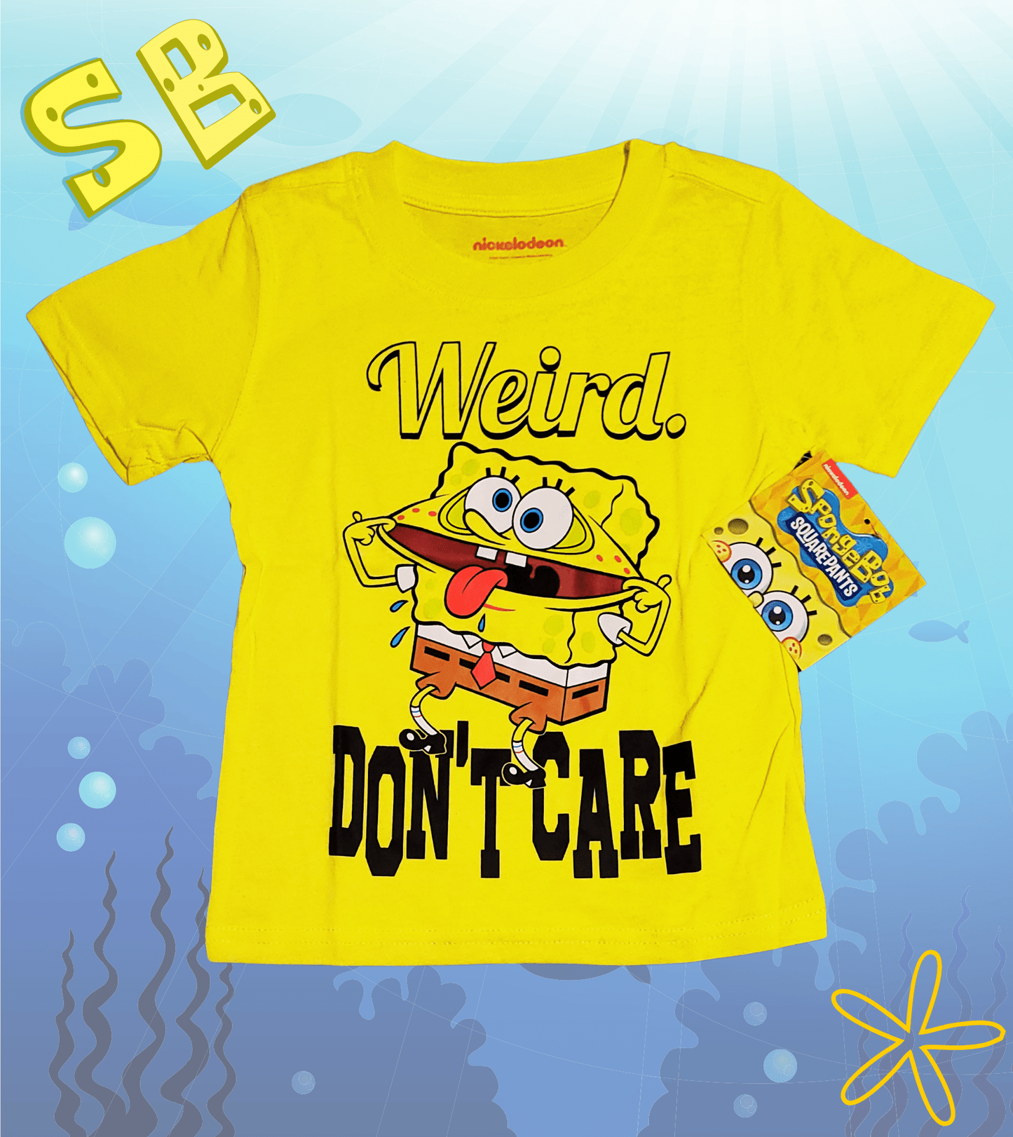 Nickelodeon SpongeBob "Weird. Don't Care" Kids Graphic T-Shirt - Little Looms