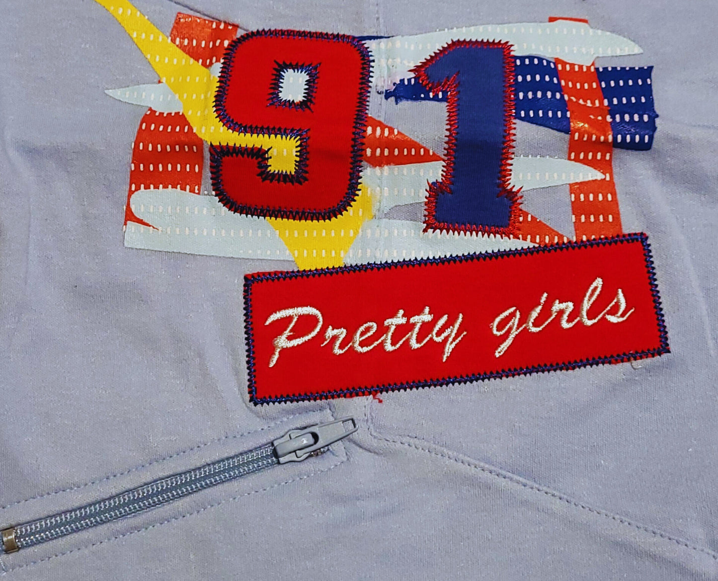 Girls' Graphic "Pretty Girls 91" Tee with Zipper Detail - Blue or Red - Little Looms