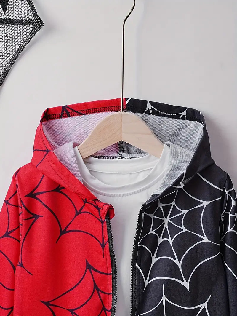 Red and Black Spider Webs Toddler Jacket with Beanie Set