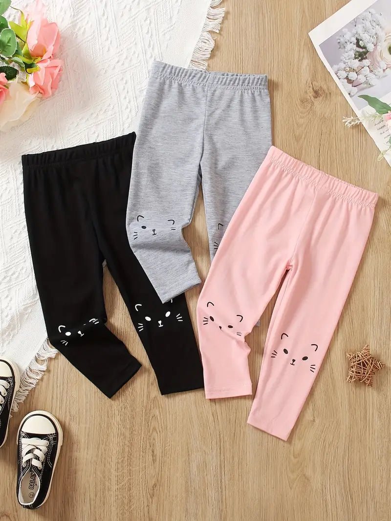 3 - Pack Cat Print Casual Toddler Girl Leggings Set - Little Looms