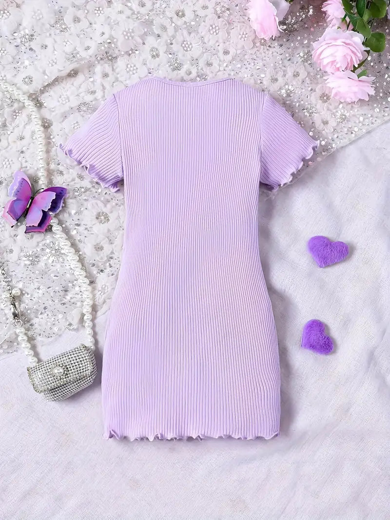 Purple Butterfly Ribbed Toddler Dress