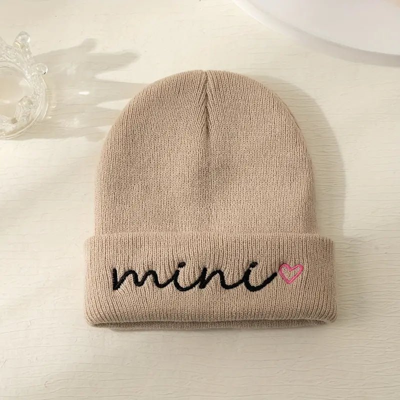 "Mini" Embroidered Heart Knit Beanie