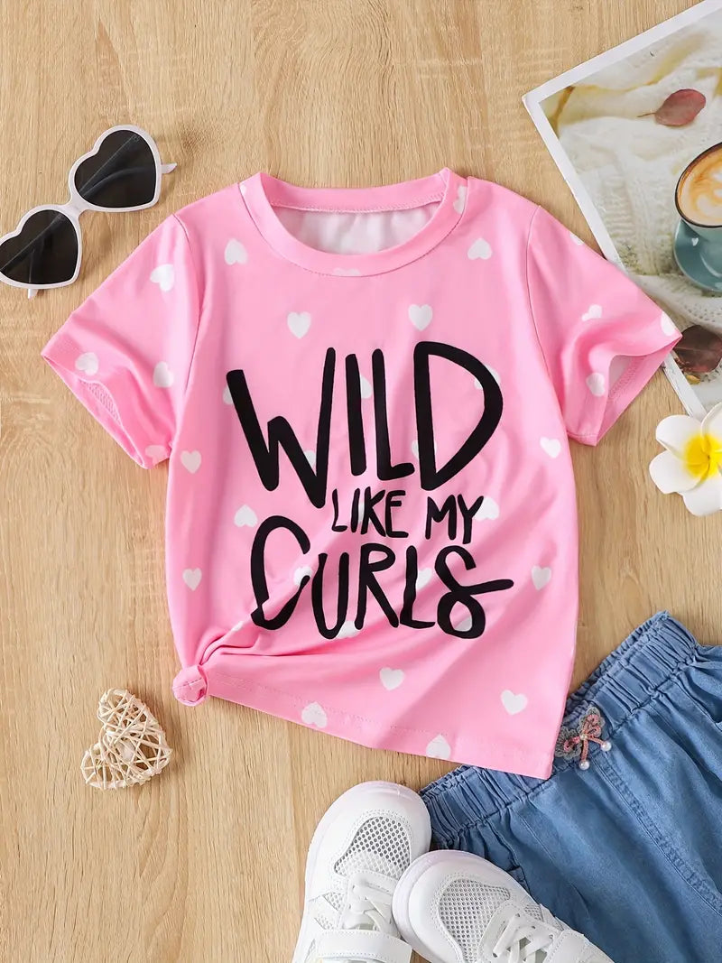 “Wild Like My Curls” Pink Heart Tee