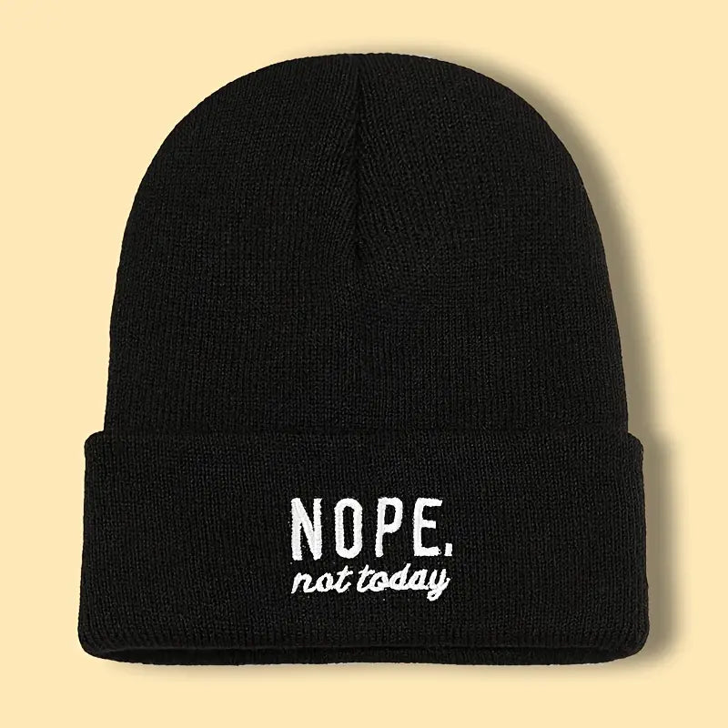 "NOPE Not Today" Embroidered Knit Beanie - Little Looms