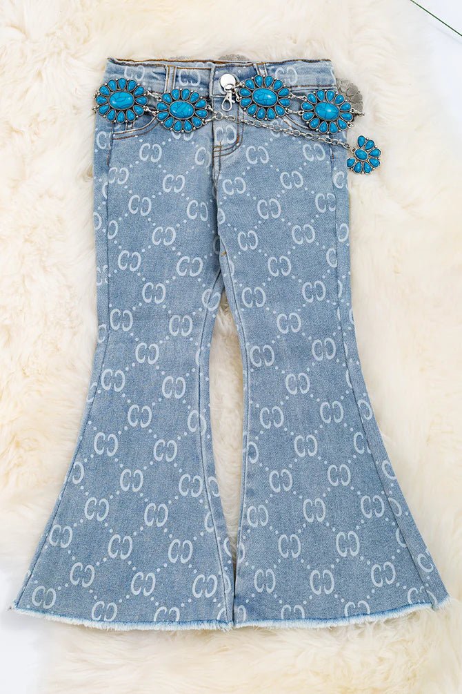 Girls' Bootcut Denim Pants with Adjustable Waistband - Little Looms
