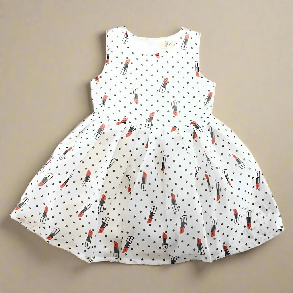 Girls' Polka Dot Lipstick Print Dress - Little Looms