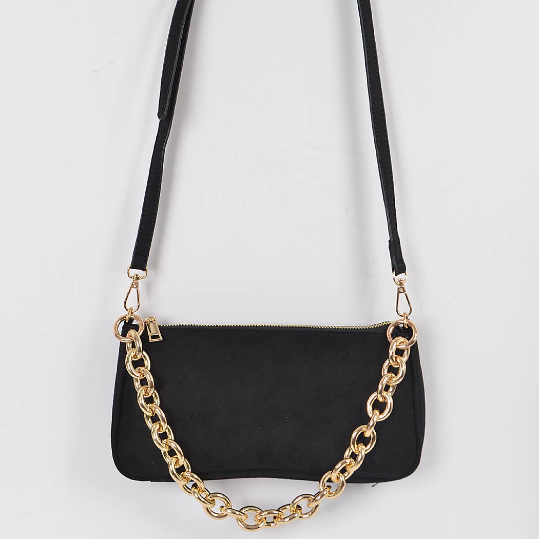 Micro Suede Chain Handle Clutch - Little Looms