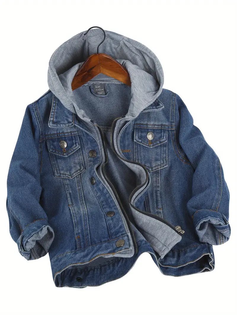 Boys’ Hooded Denim Jacket – Cotton Blend Casual Zip - Up - Little Looms
