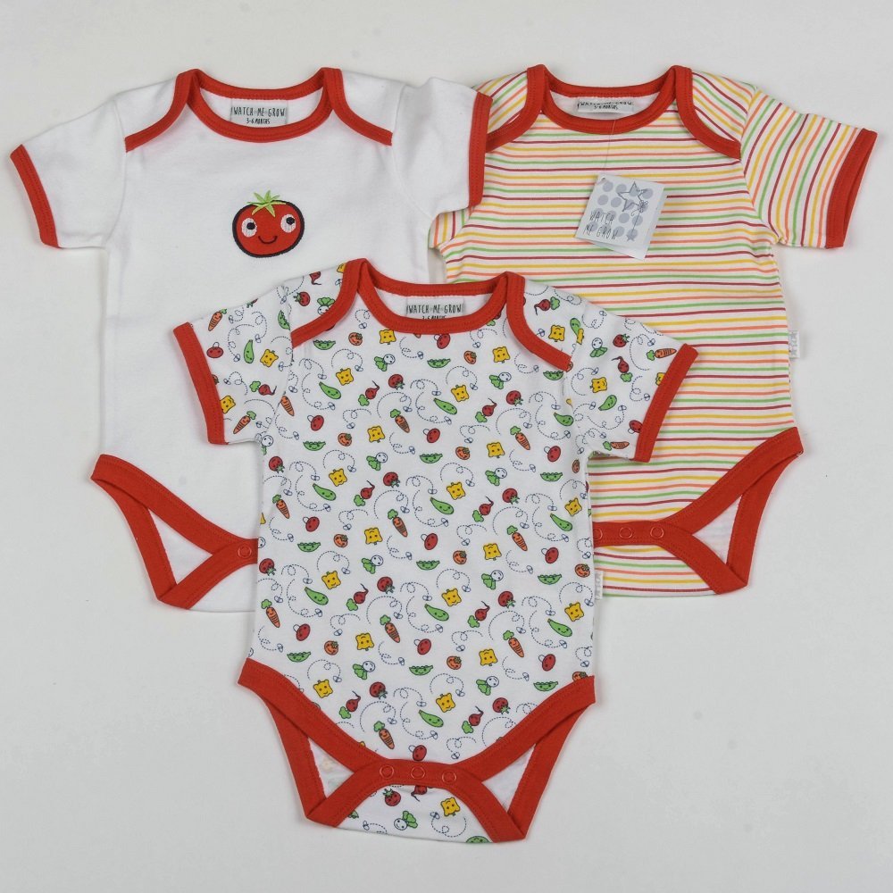 Watch Me Grow Baby Unisex 3 - Pack Bodysuit Set – Fun Vegetable - Little Looms