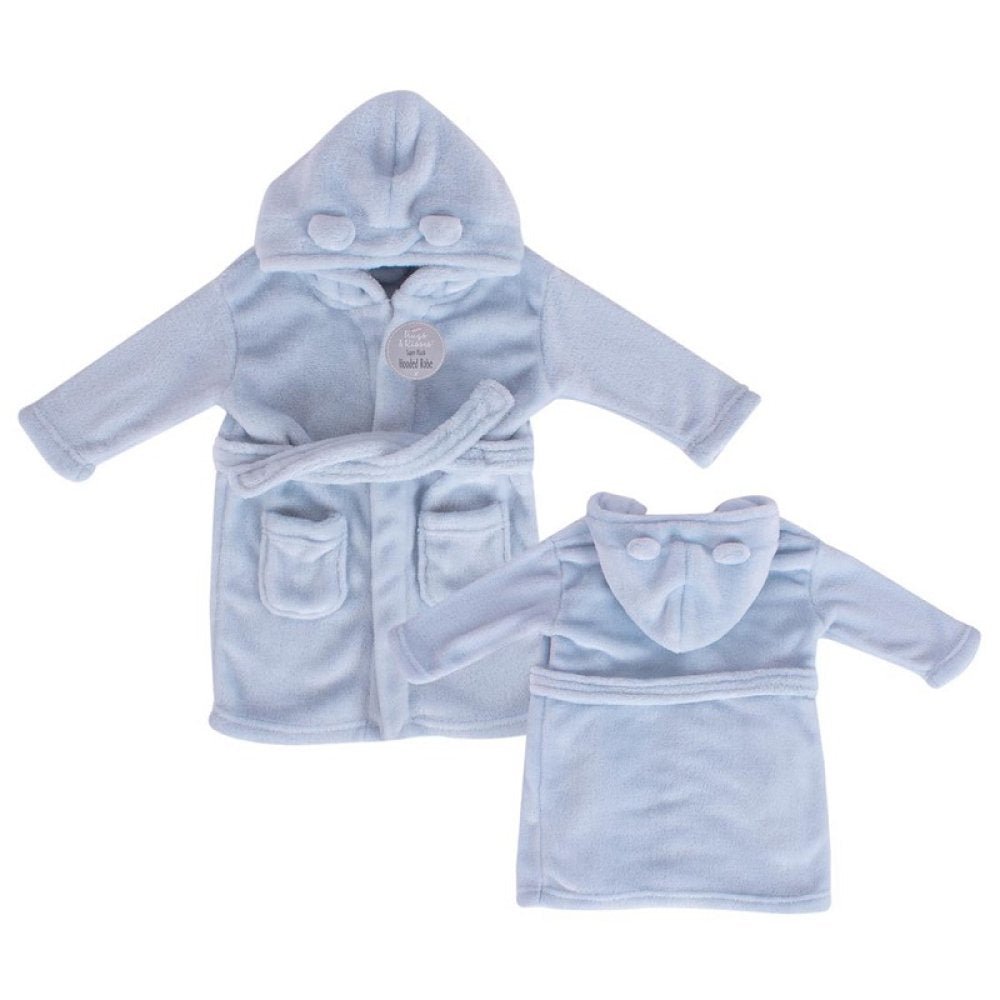 Hugs & Kisses Baby Dressing Gown – Soft Flannel Robe with Adorable Ears (Blue) - Little Looms