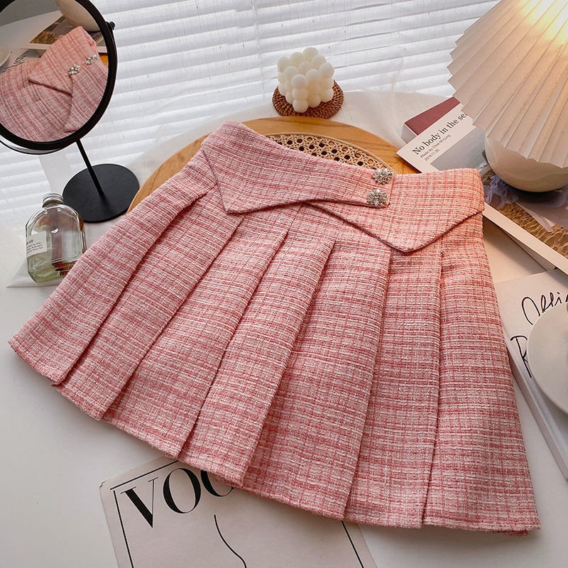 Girls' Pink Tweed Pleated Skirt - Little Looms