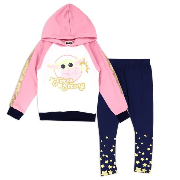 Star Wars The Child "The Force is Strong" Hoodie & Leggings Set – Glittery Baby Yoda Outfit for Girls - Little Looms