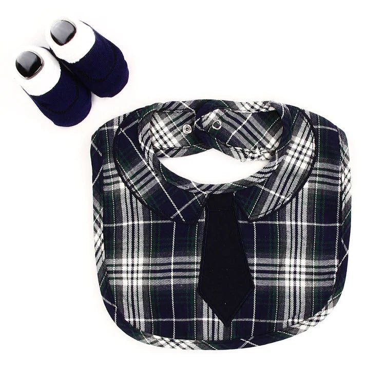 Tahari Baby Boys' Plaid Bib & Booties Set – Navy - Little Looms