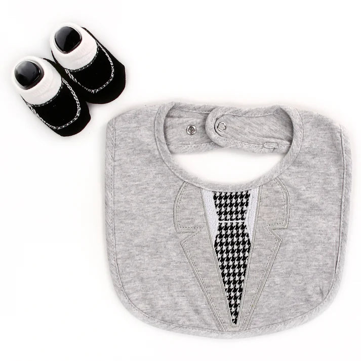 Tahari Baby Boys' Tuxedo Bib & Booties Set – Grey - Little Looms