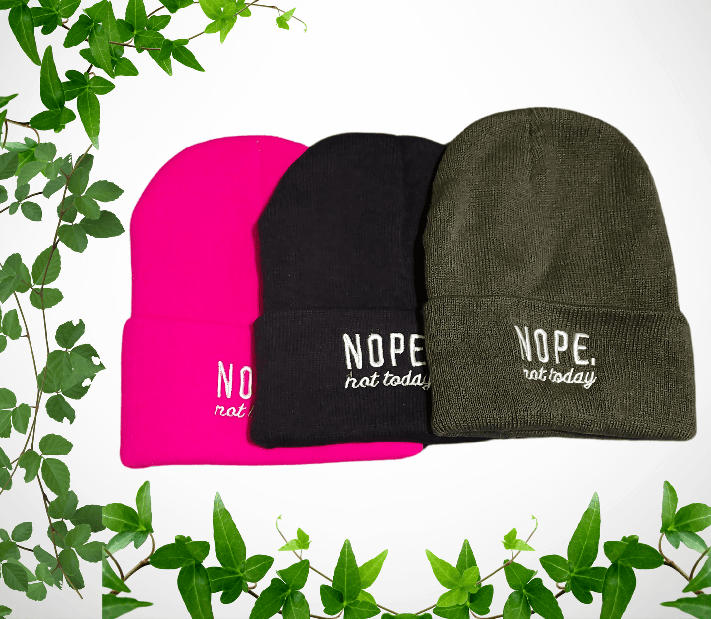 "NOPE Not Today" Embroidered Knit Beanie - Little Looms