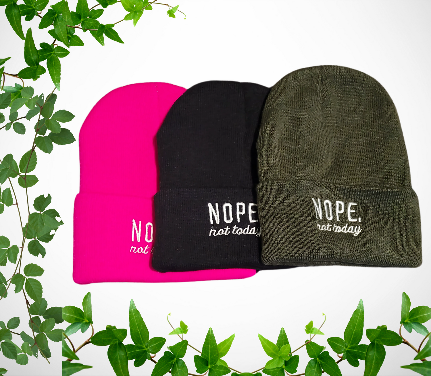 "NOPE Not Today" Embroidered Knit Beanie