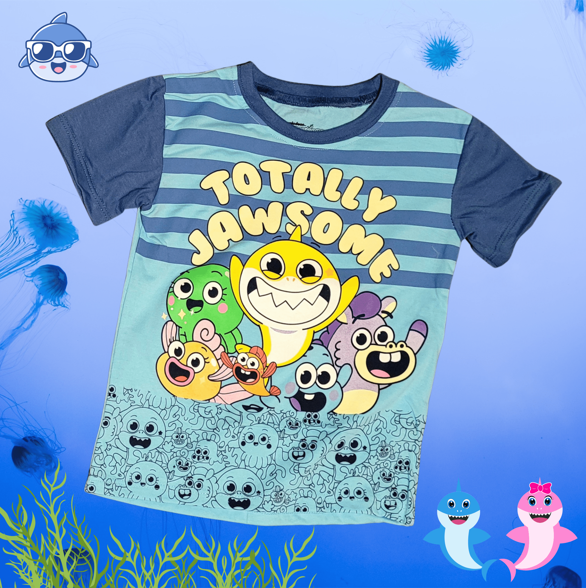 Baby Shark and Friends Totally Jawsome Blue Toddler Tee - Little Looms