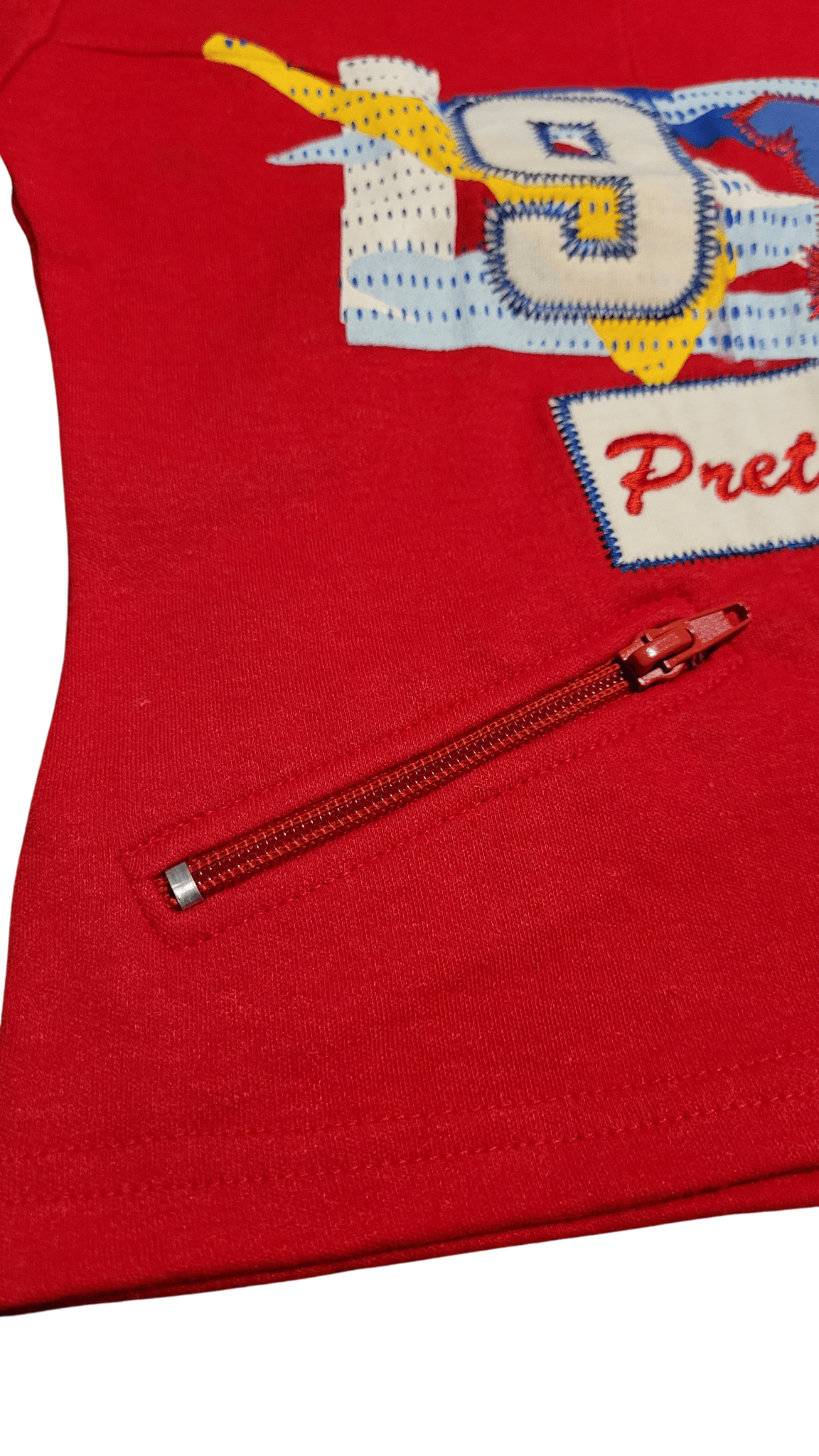 Girls' Graphic "Pretty Girls 91" Tee with Zipper Detail - Blue or Red - Little Looms