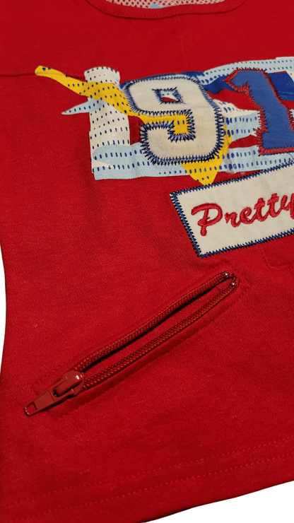 Girls' Graphic "Pretty Girls 91" Tee with Zipper Detail - Blue or Red - Little Looms
