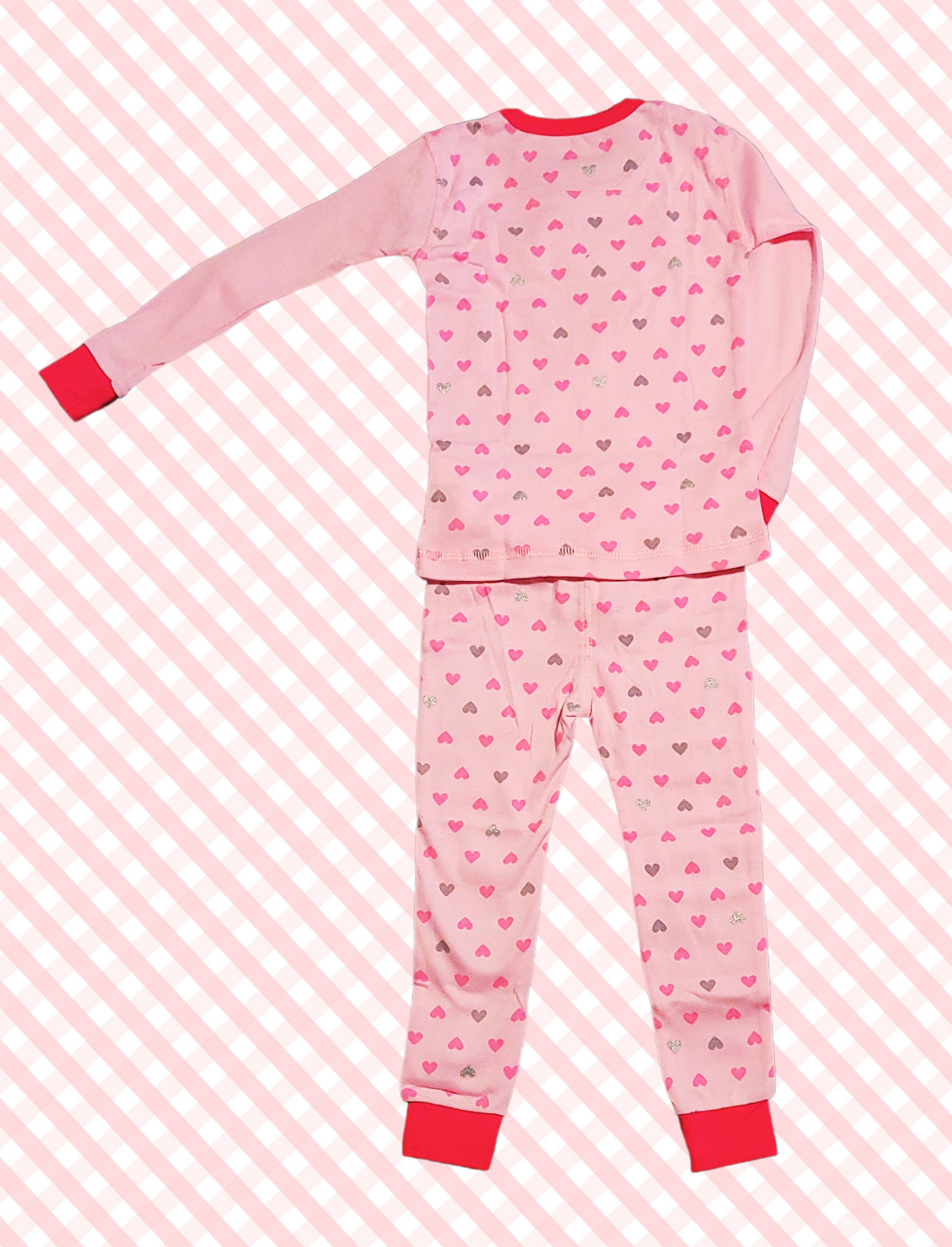 Petit Lem Pink Heart Toddler Girl Pajama Set with Embroidered Mouse Princess