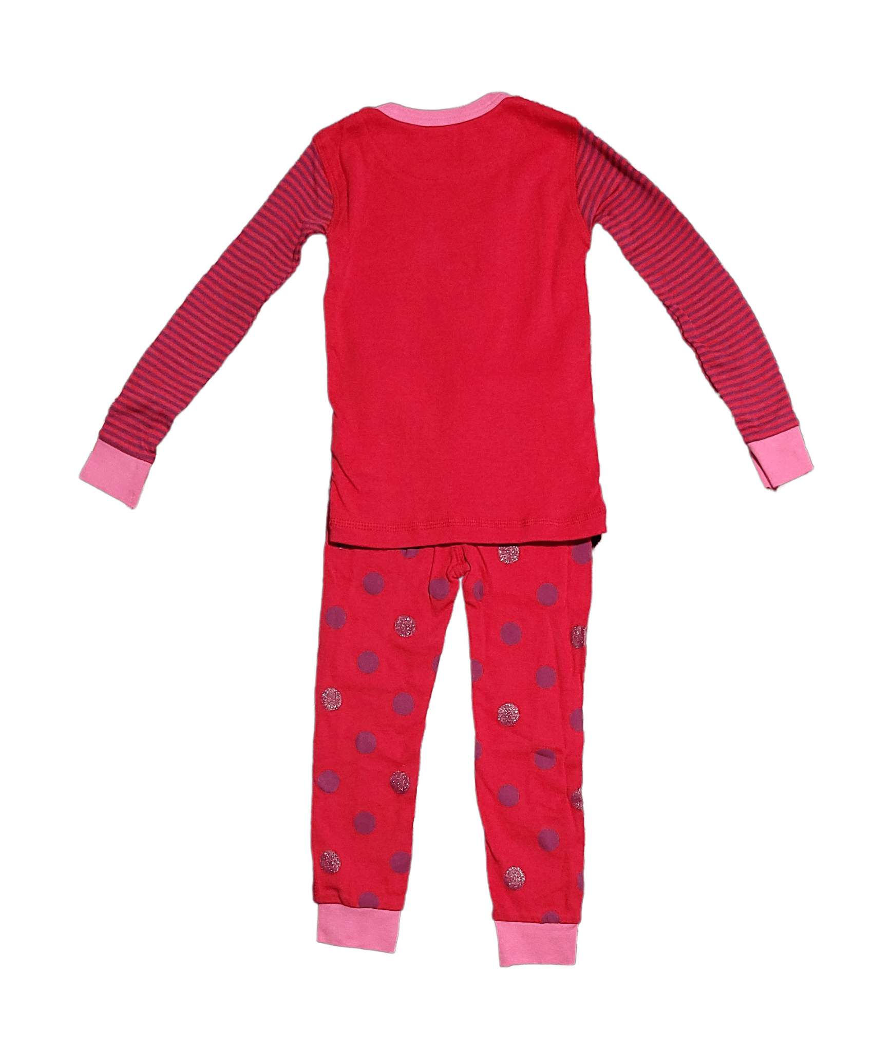 Petit Lem Red Polka Dot Toddler Girl Pajama Set with Striped Cat Embroidery - Little Looms
