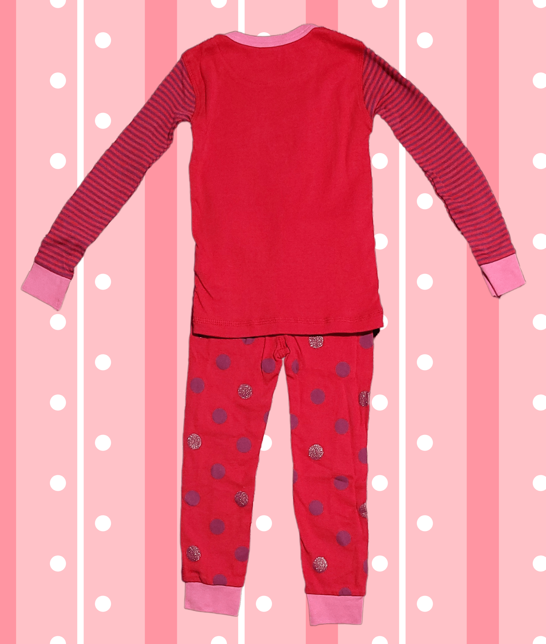 Petit Lem Red Polka Dot Toddler Girl Pajama Set with Striped Cat Embroidery - Little Looms