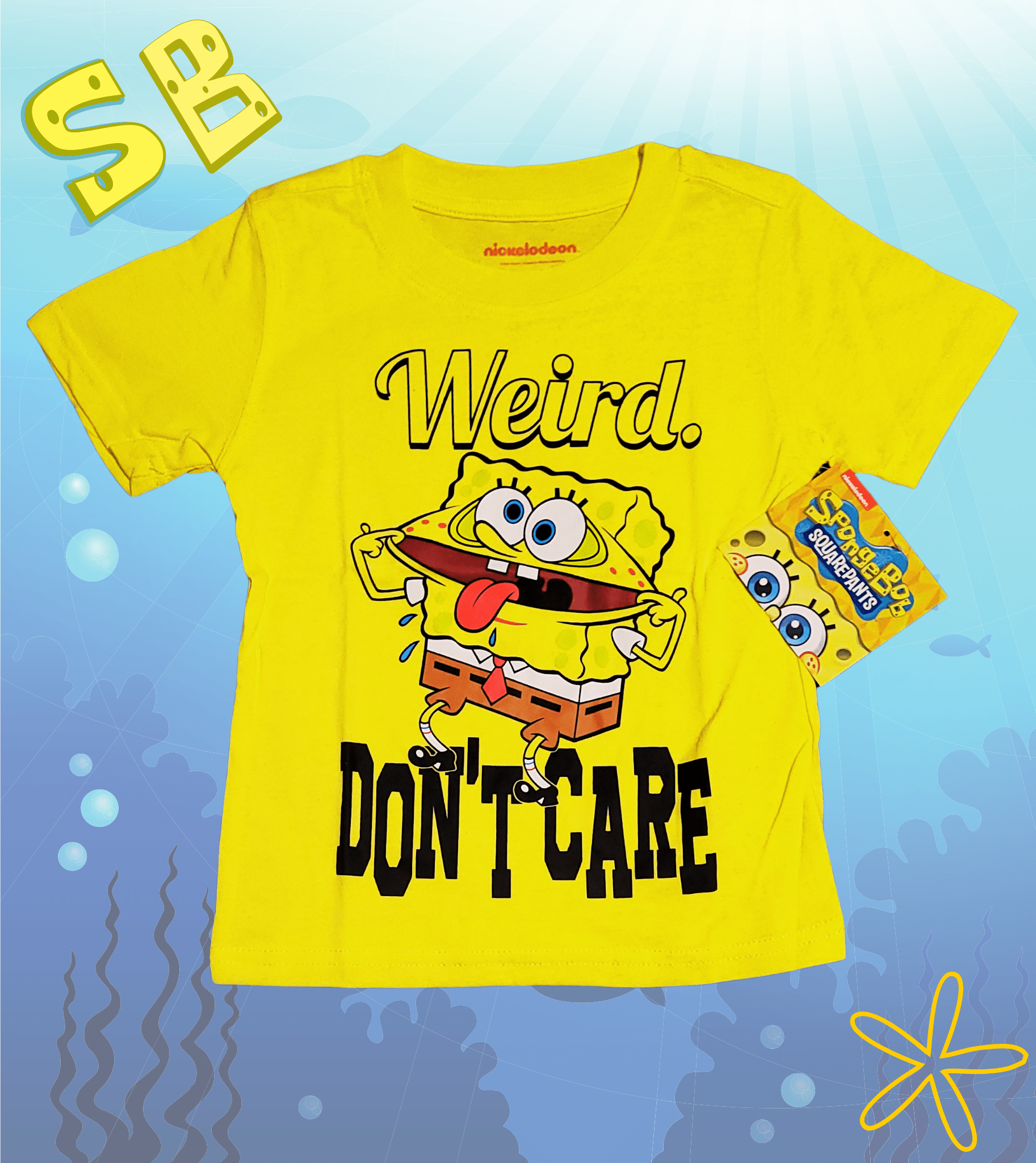 Nickelodeon SpongeBob "Weird. Don't Care" Kids Graphic T-Shirt - Little Looms