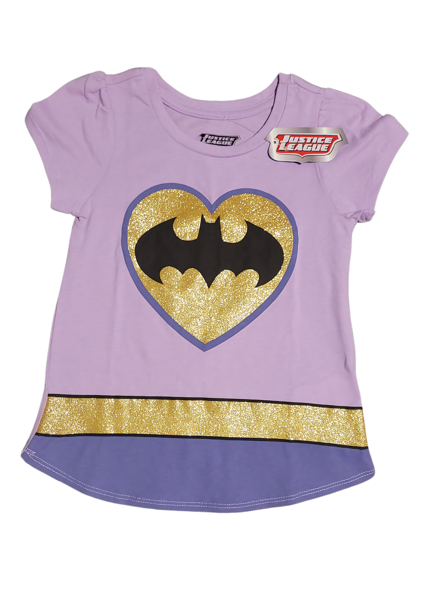 Licensed Justice League Batgirl Glitter Heart Girl T-Shirt