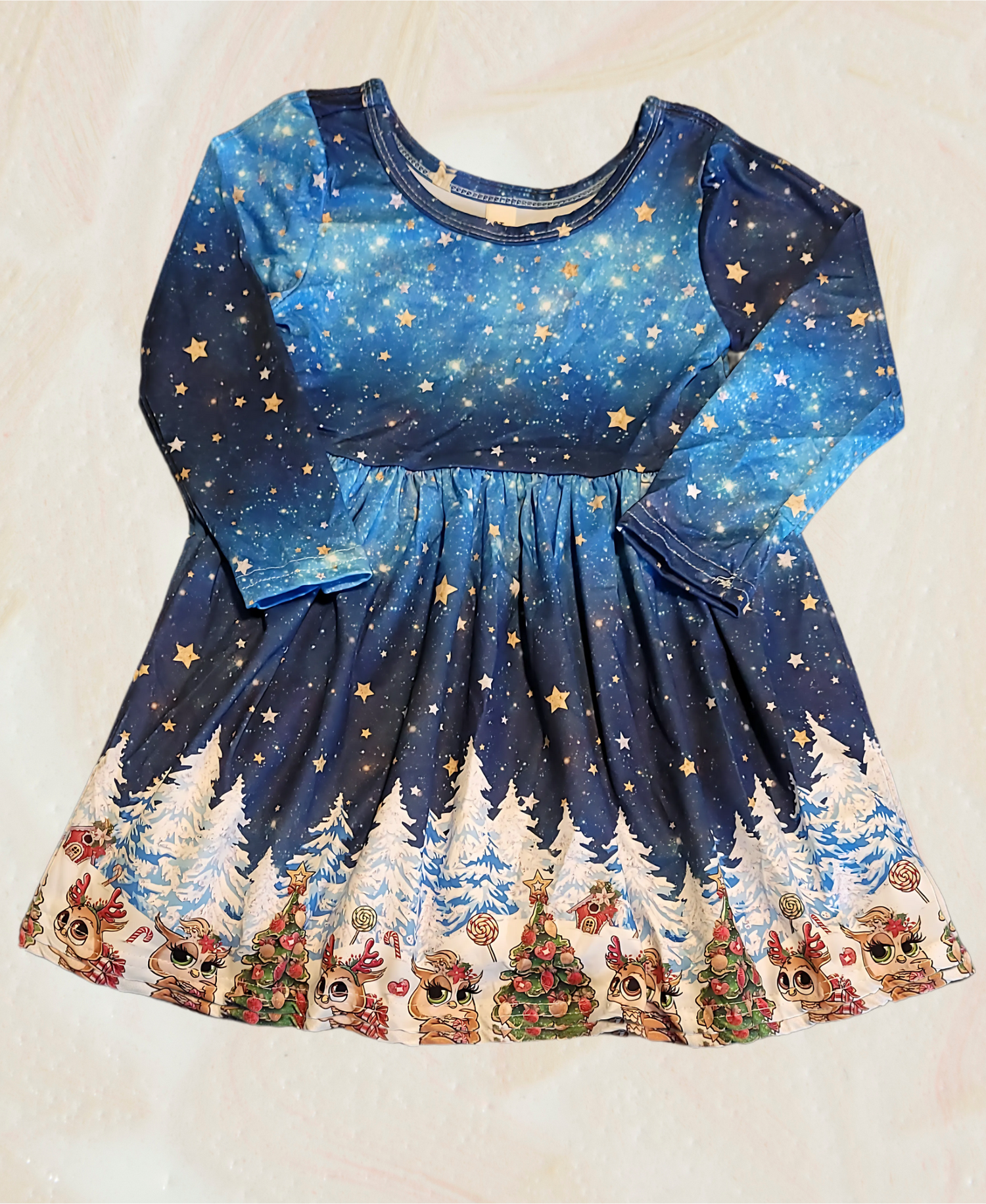 Starry Night Holiday Owls Toddler Girls Long Sleeve Dress