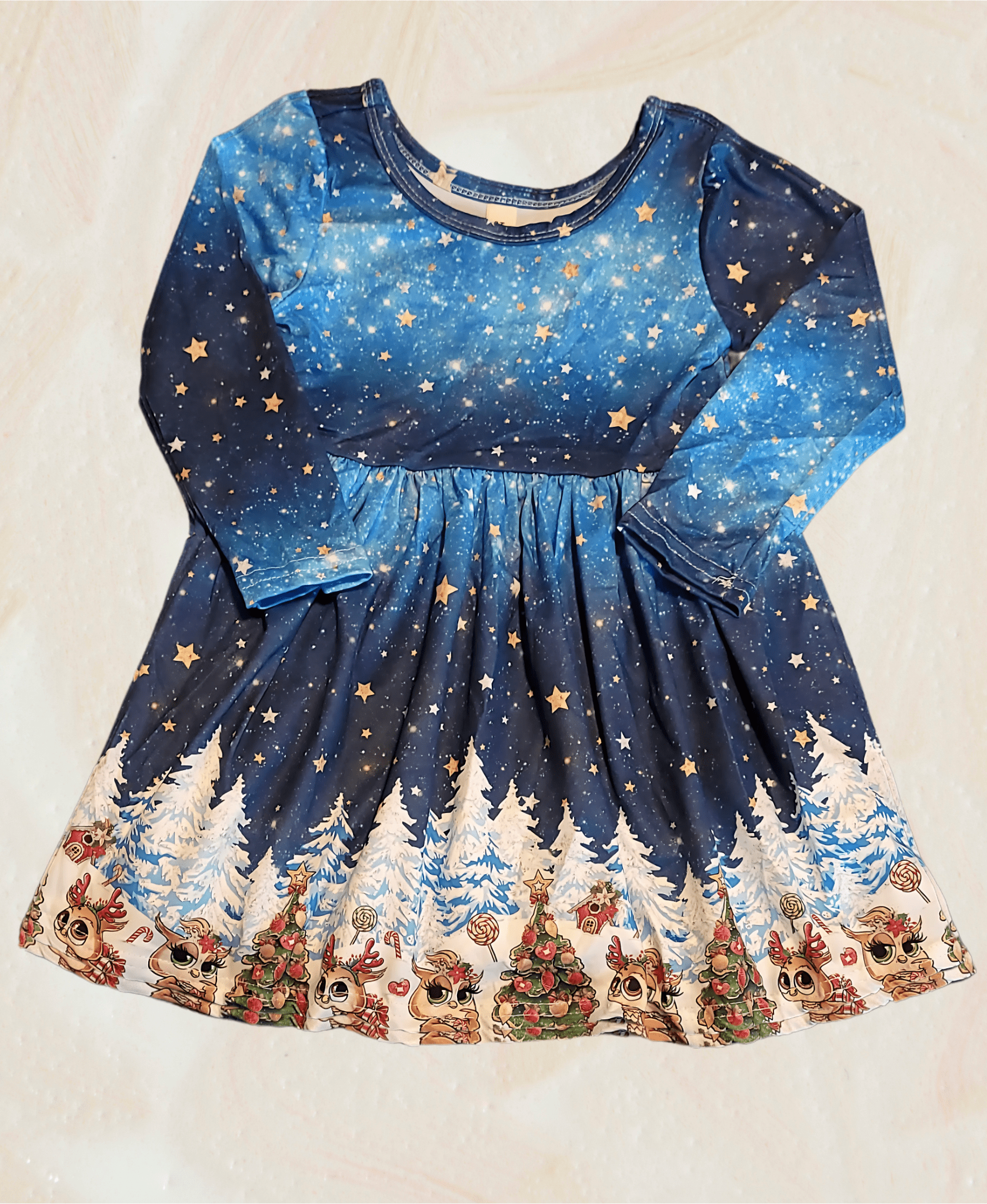 Starry Night Holiday Owls Toddler Girls Long Sleeve Dress - Little Looms