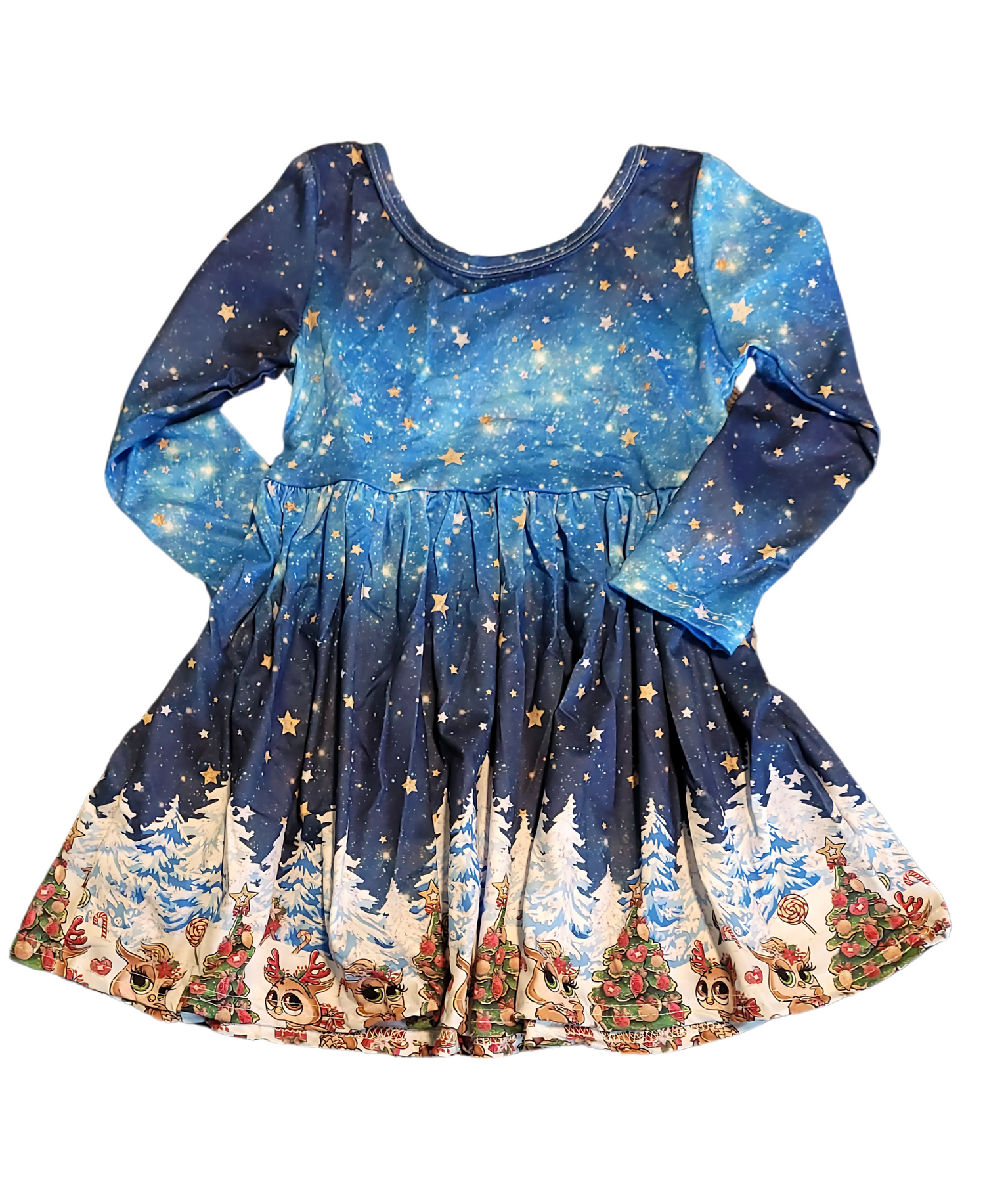 Starry Night Holiday Owls Toddler Girls Long Sleeve Dress