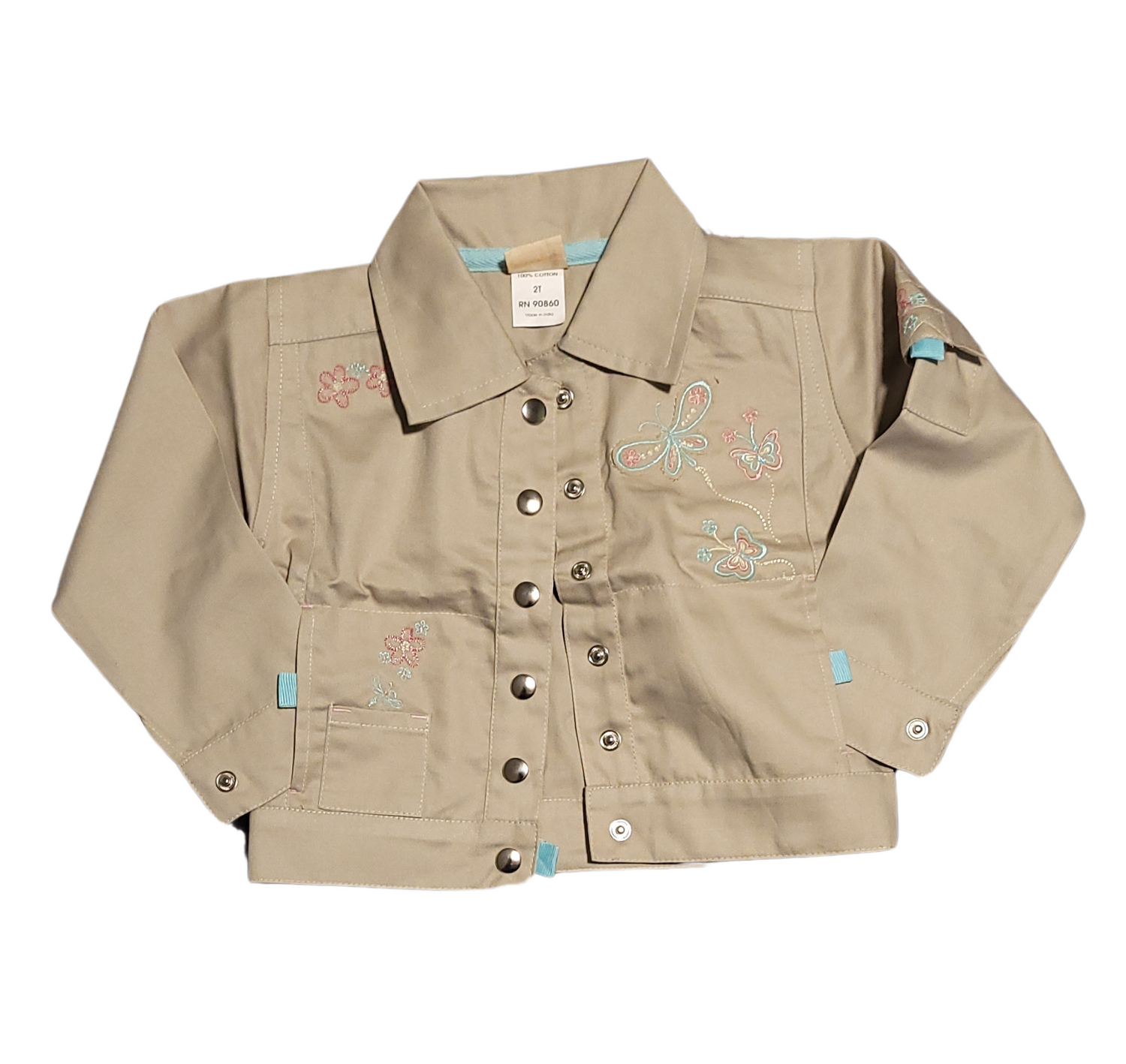 Butterfly Embroidered Button-Up Jacket – Toddler Girls' Stylish Cotton Jacket