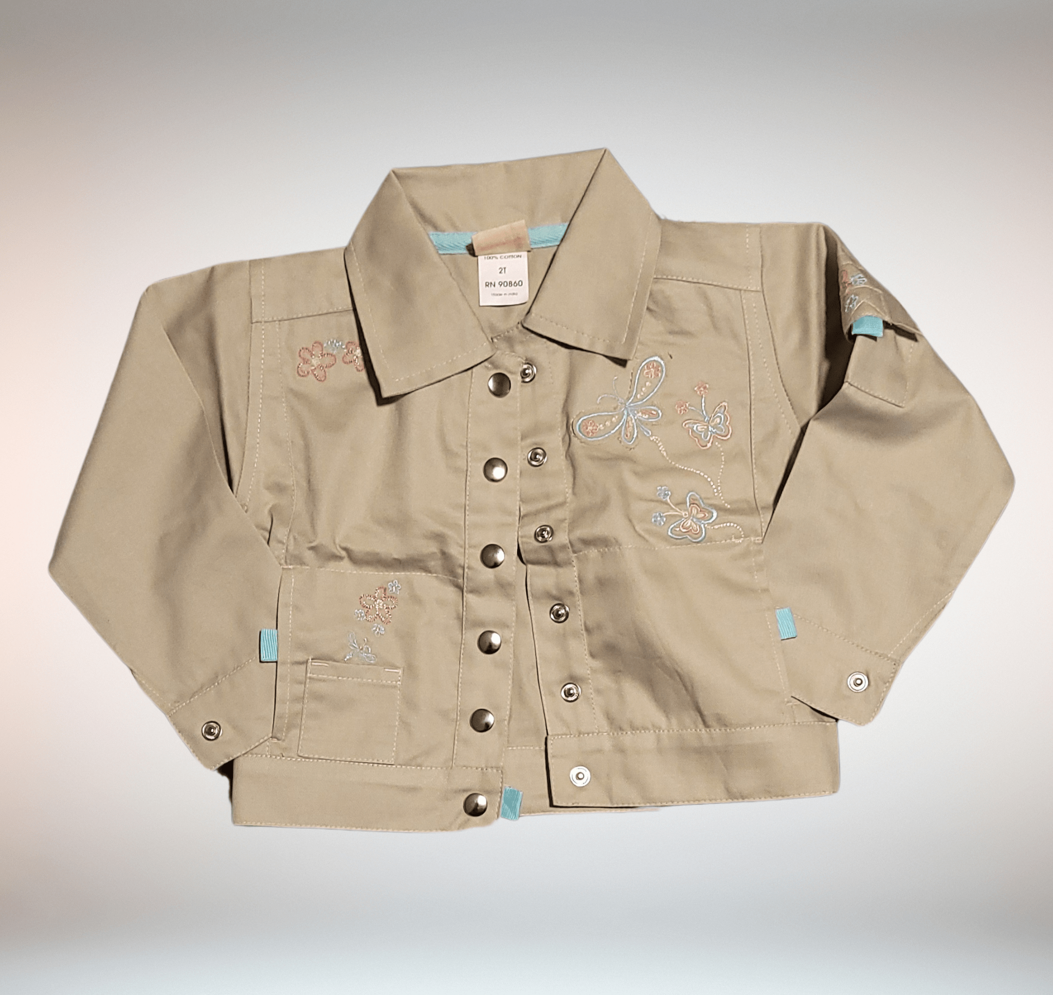 Butterfly Embroidered Button - Up Jacket – Toddler Girls' Stylish Cotton Jacket - Little Looms