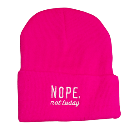 "NOPE Not Today" Embroidered Knit Beanie - Little Looms