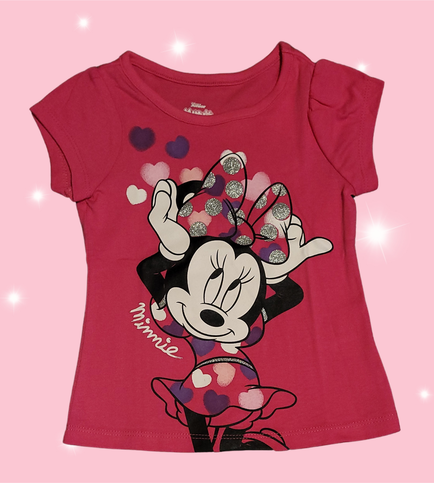 Licensed Disney Minnie Mouse Heart Print Toddler Girl T-Shirt - 2T