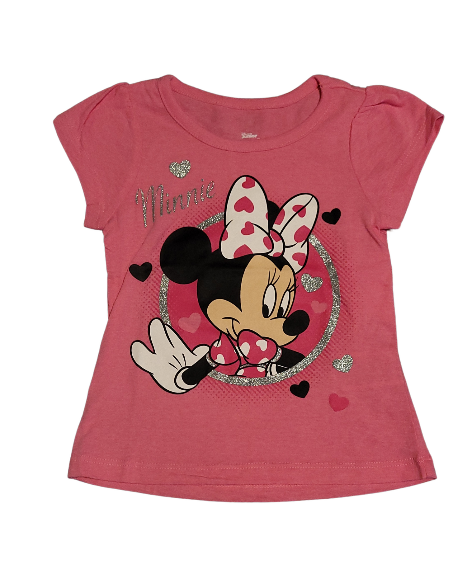 Licensed Disney Minnie Mouse Glitter Heart Toddler Girl T-Shirt - 2T