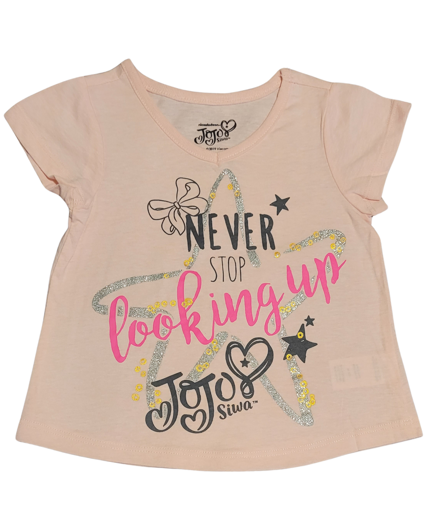 Licensed JoJo Siwa "Never Stop Looking Up" Glitter Star Graphic Tee for Toddlers – 2T