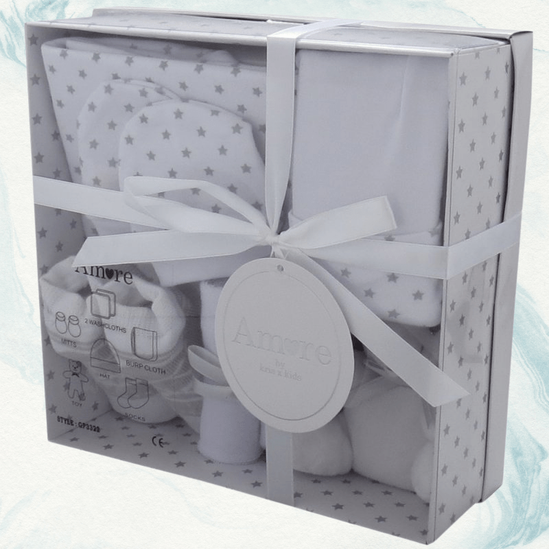 Amore by Kris X Kids Baby Gift Set - 7 - Piece Newborn Essentials with Plush Toy - Little Looms