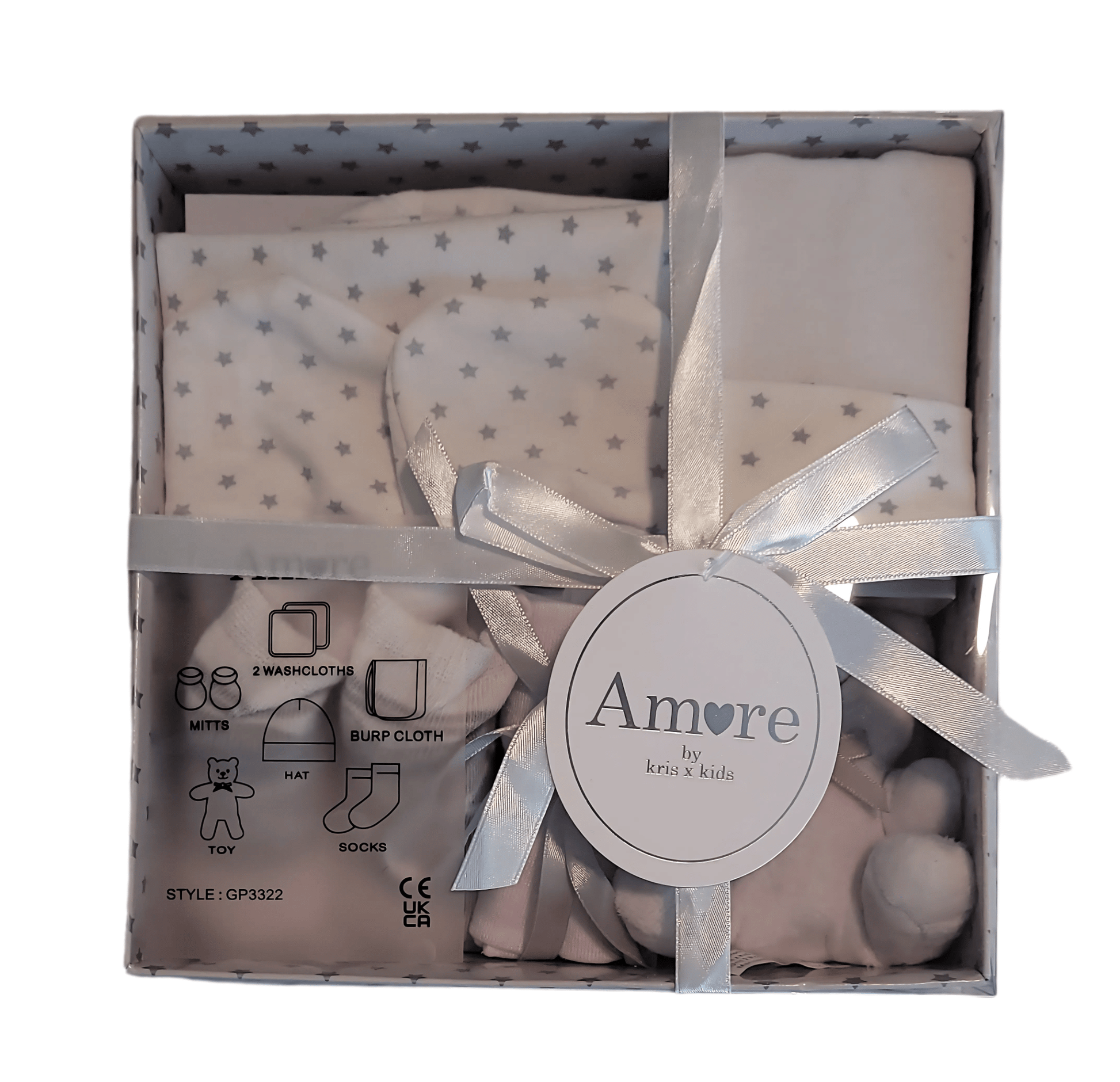 Amore by Kris X Kids Baby Gift Set - 7 - Piece Newborn Essentials with Plush Toy - Little Looms
