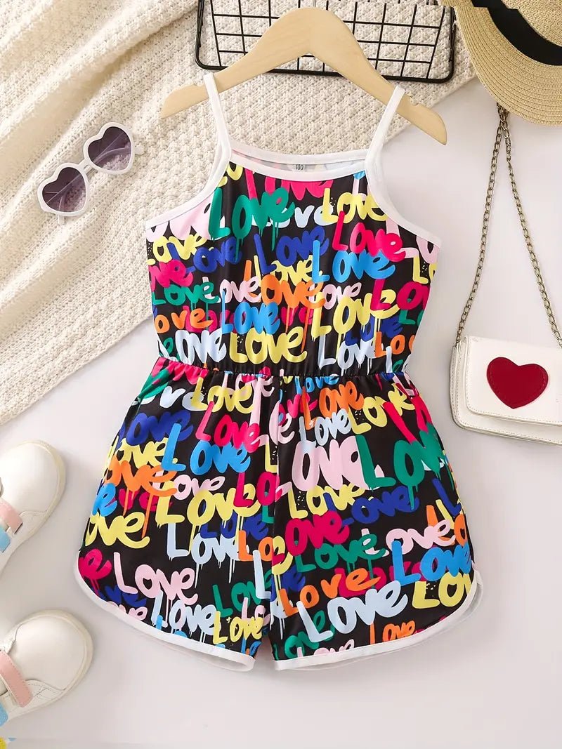 Toddler Girl Vibrant Multicolored Love Romper - Little Looms