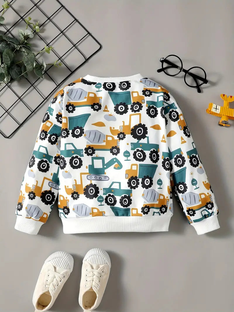 Green and Yellow Construction Trucks Toddler Sweatshirt