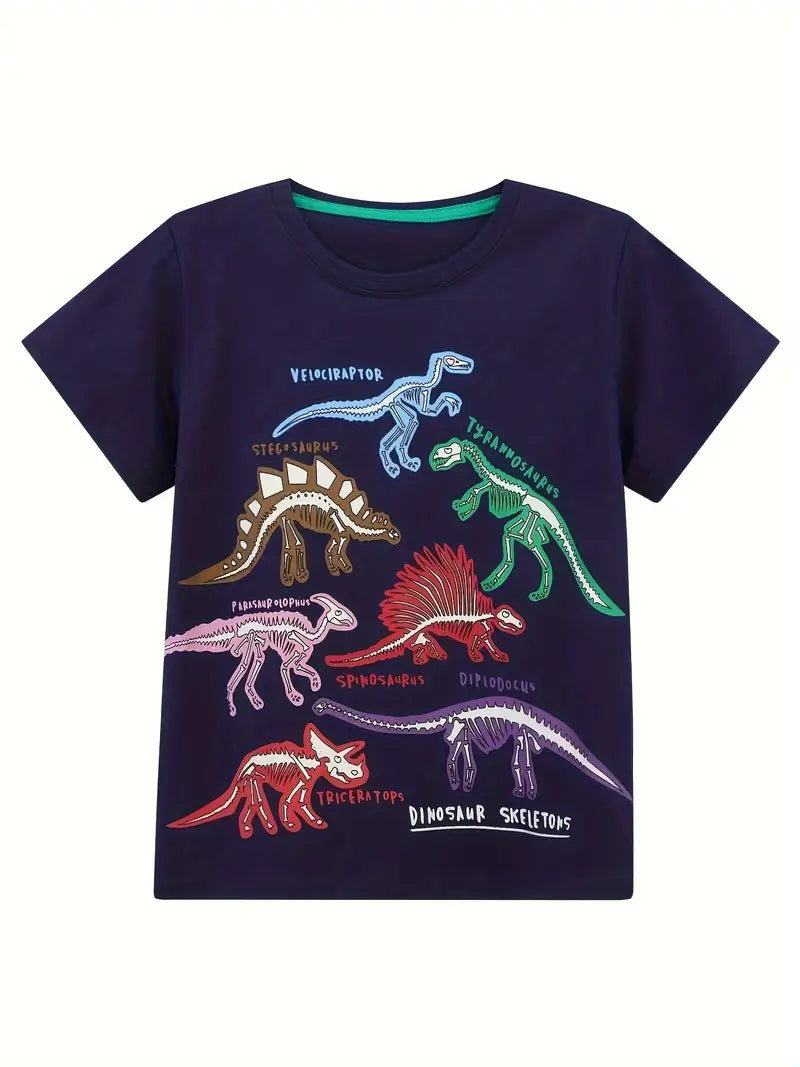 Glow In The Dark Dinosaur Skeleton Bones Toddler Tee