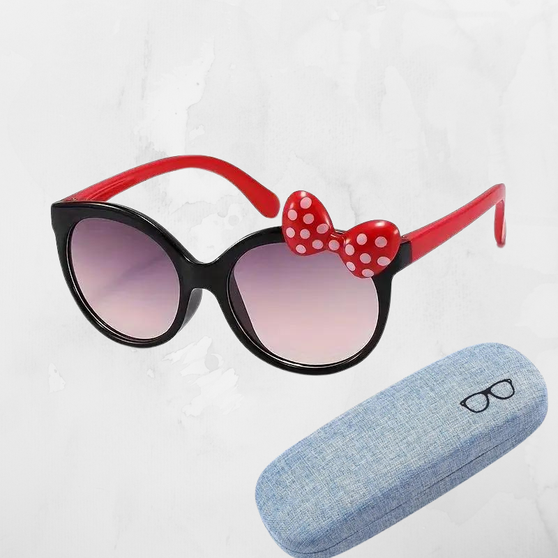 Polka Dot Bow Sunglasses w/Case - Black or White