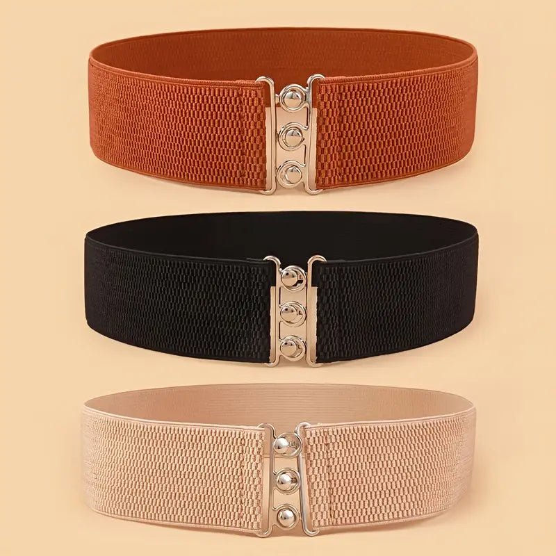 Metal Clasp Wide Stretch Belt – Casual & Boho Style - Little Looms