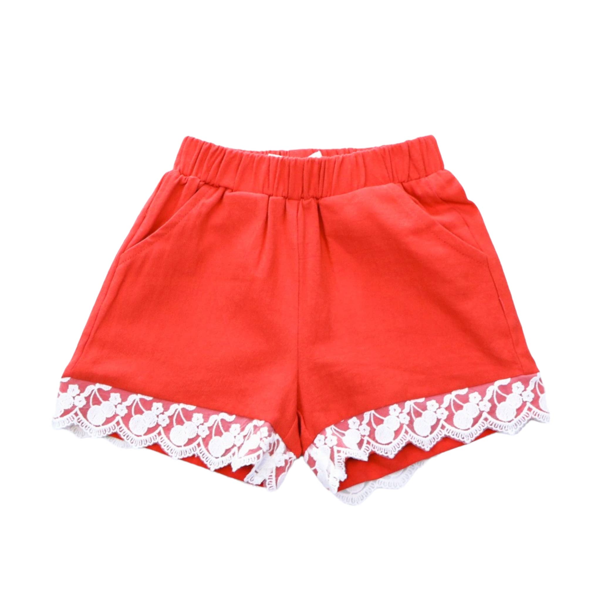 Cherry Lace Trim Girls Shorts - Little Looms