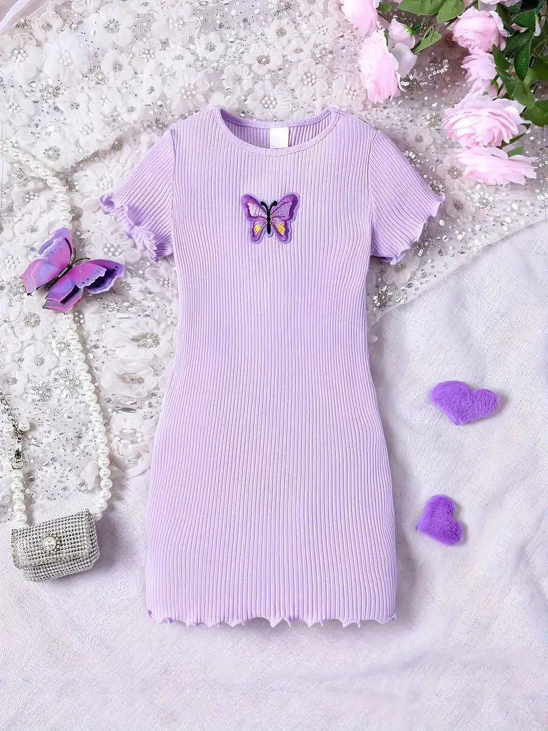 Purple Butterfly Ribbed Toddler Dress - Little Looms